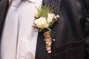 Ivory Rose Boutonniere Accented with Grass