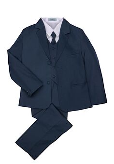 Little Tuxedos "Mason" Kids Navy Suit (5-Piece Set) Flower Girl Dress and Ring Bearer Outfit