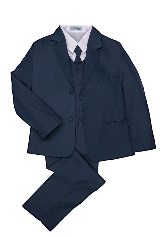 Little Tuxedos "Mason" Kids Navy Suit (5-Piece Set) Flower Girl Dress and Ring Bearer Outfit - 6