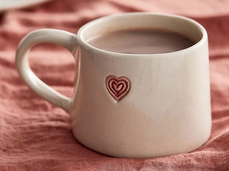 White ceramic mug with red heart just because gift