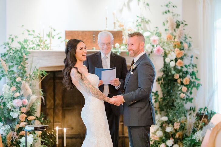 Couple Laughing During Wedding Vows in Baltimore, Maryland