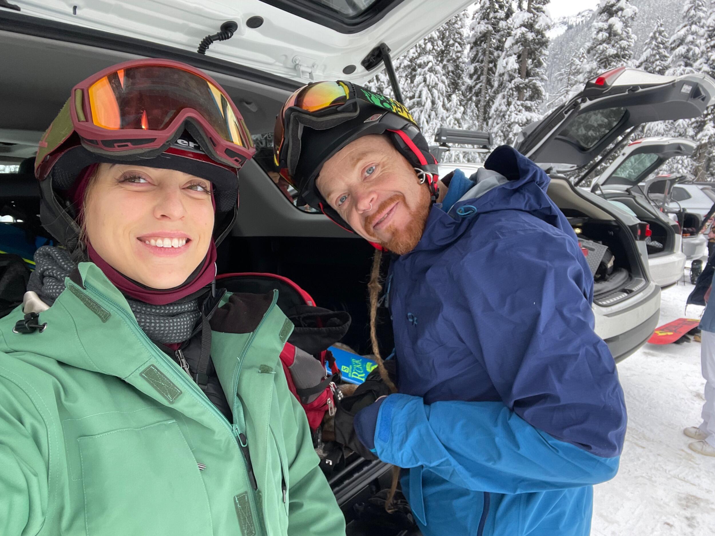Michael’s first time following Katie down some crazy lines. He has never once yet regretted doing sketchy things with her ❤️