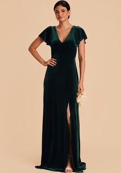 Birdy Grey Hannah Velvet Dress in Emerald V-Neck and Plunge Bridesmaid Dress