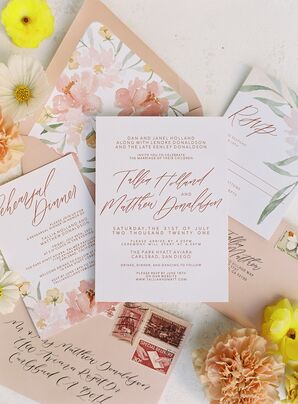 Calligraphed Peach-Hued Wedding Invitation Suite