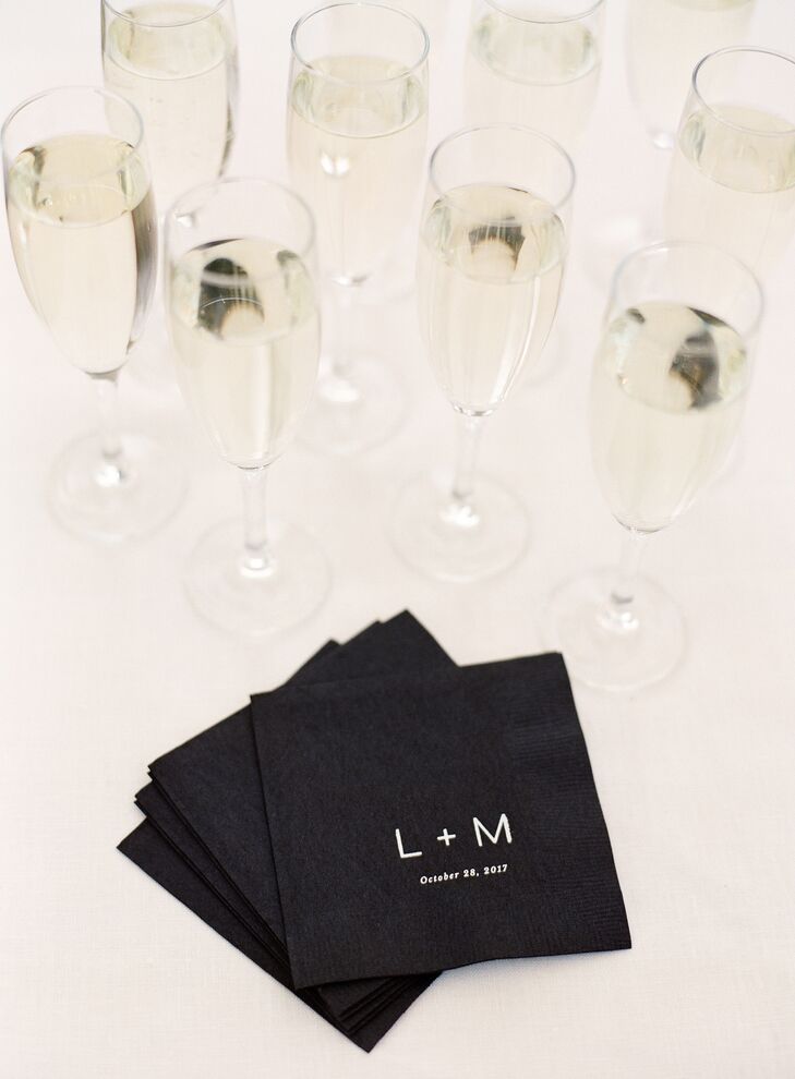Black and White Monogrammed Cocktail Napkins