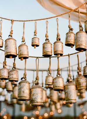 Calligraphed Brass Bells as Escort Card Alternatives