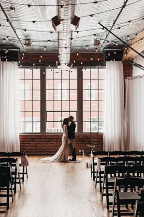 Bride and Groom at Boho Minimalist Wedding