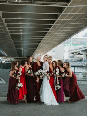 The Wedding Party Stood Out in Glam Red and Burgundy Outfits