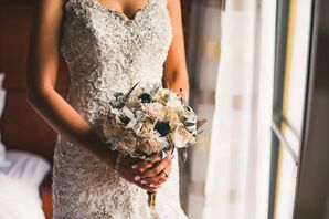 White Rose and Blue Thistle Frosted Bouquet