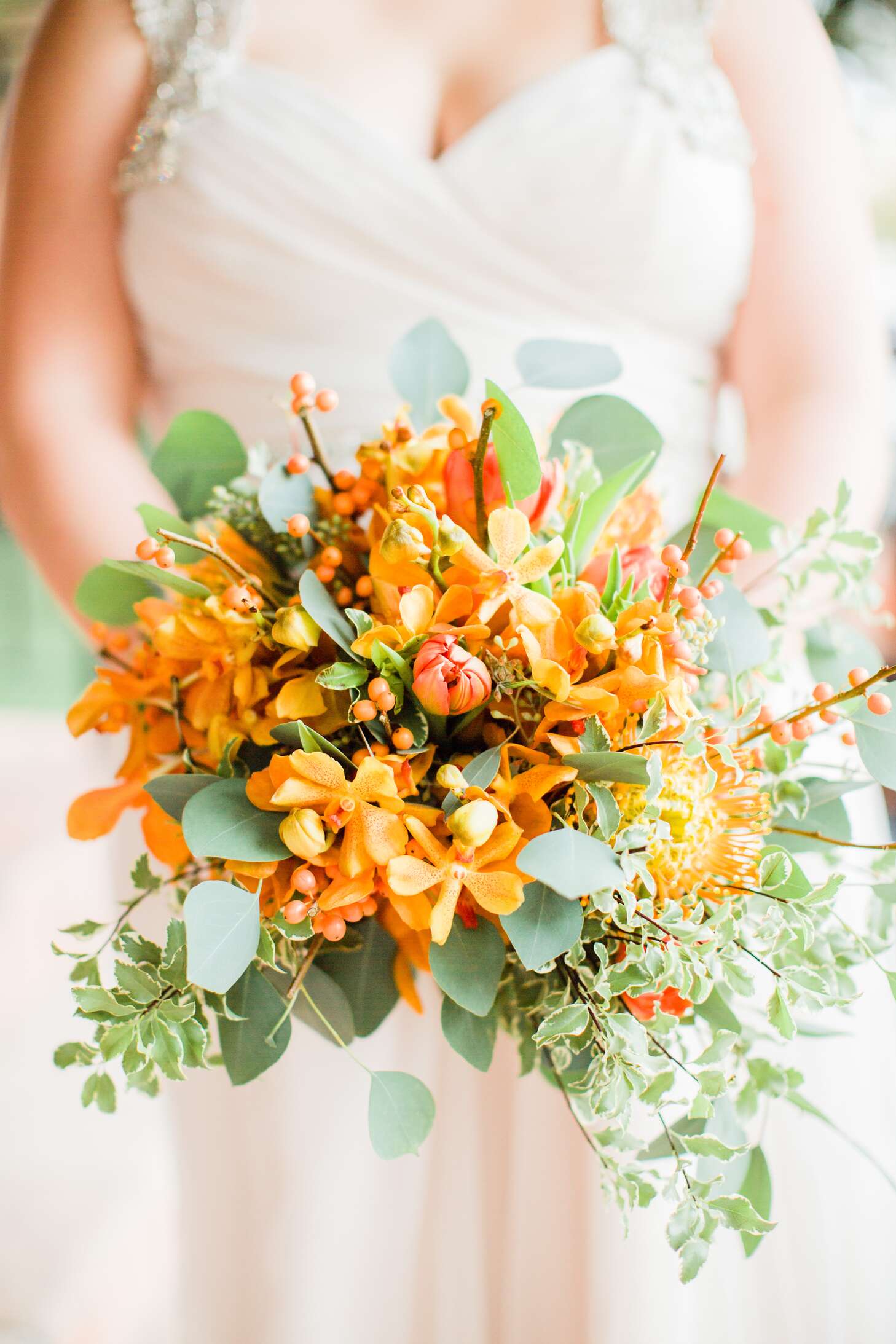 Vibrant Orange and Green Bridal Bouquet