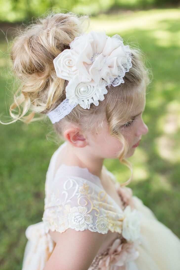 Vintage-Style Lace and Pearl Flower Girl Headband