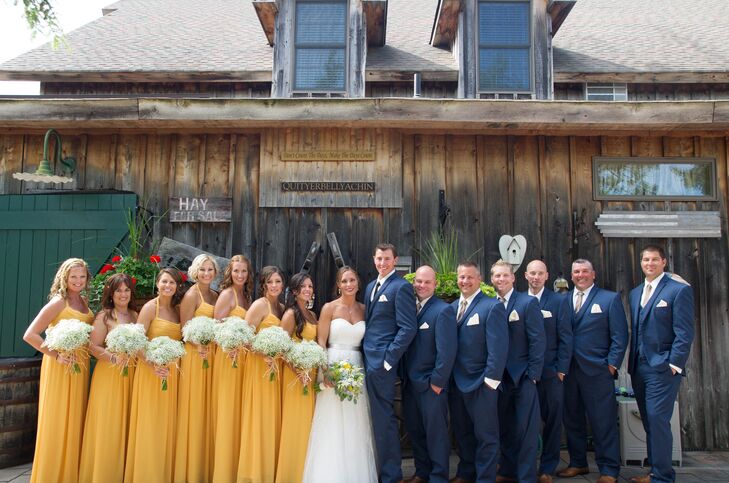 Karen's 'maids wore goldenrod floor length dresses by Watters, while Todd and his 'men wore slate blue suits from Chazmatazz Formal Wear in Toms River, New Jersey.