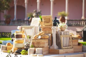 Wine, Cheese, Baguette and Wooden Box Accents