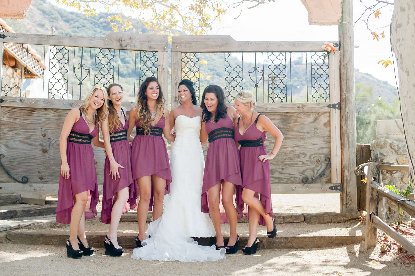 Burgundy and Black High-Low Style Bridesmaid Dresses