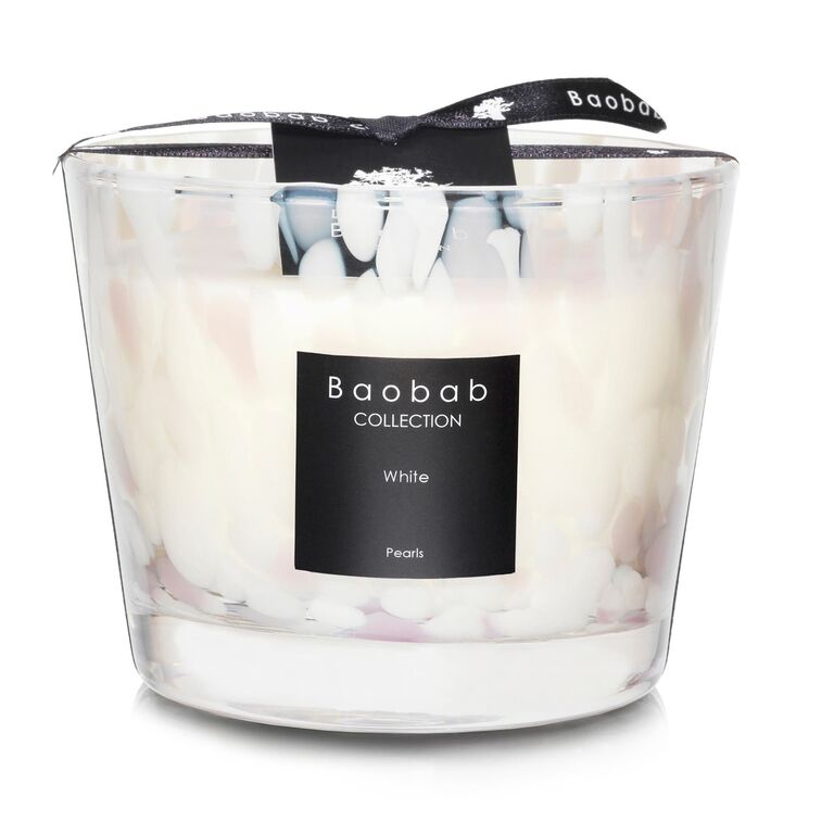 Wax candle in handblown glass jar pearl anniversary gift