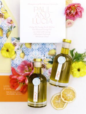 Personalized Olive Oil Bottles as Favors for Italian-Themed Rehearsal Dinner