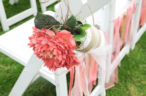 Dahlia in Burlap Wrapped Mason Jar Aisle Decorations