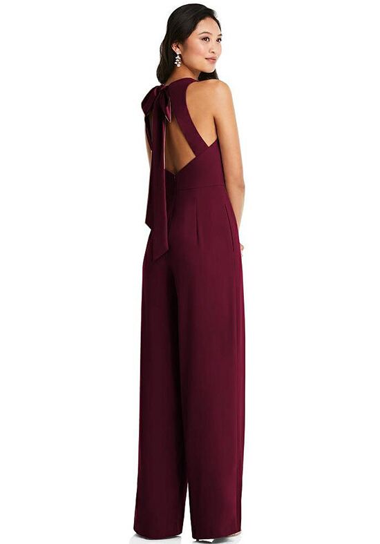 Dessy Group Cutout Open-Back Halter Jumpsuit with Scarf Tie - 3085 Halter Bridesmaid Dress - 1