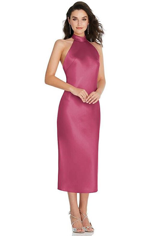 Dessy Group Scarf Tie High-Neck Halter Midi Slip Dress - 8222 Halter Bridesmaid Dress - 1