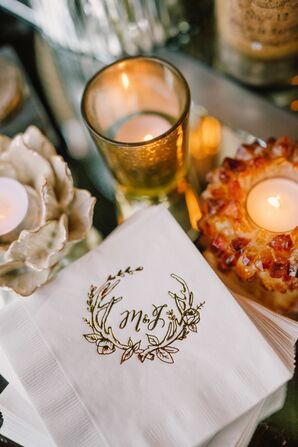 Gold Antler and Laurel Monogrammed Cocktail Napkin