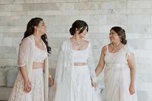 Bride and Bridesmaids in Neutral Lehengas for Indian Wedding