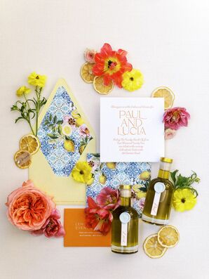 Blue-and-Yellow Invitation Suite for Italian Rehearsal Dinner With Lemons