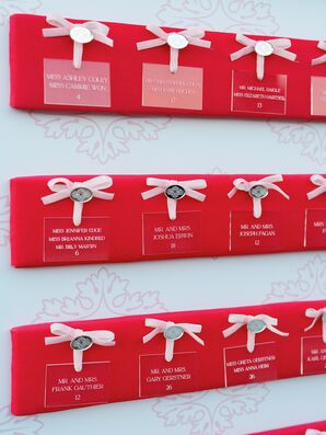 Clear Acrylic Escort Cards With Blush Ribbon