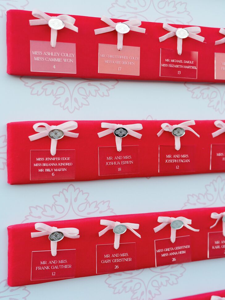 Clear Acrylic Escort Cards With Blush Ribbon