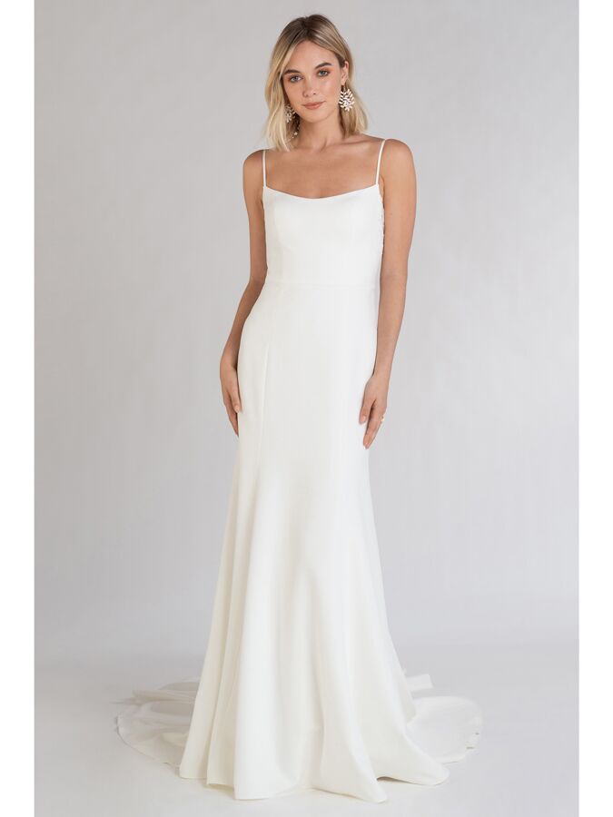 Jenny Yoo fit-and-flare matte crepe wedding dress