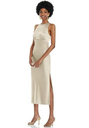 Dessy Group Jewel Neck Sleeveless Midi Dress with Bias Skirt - LB042 Bridesmaid Dress