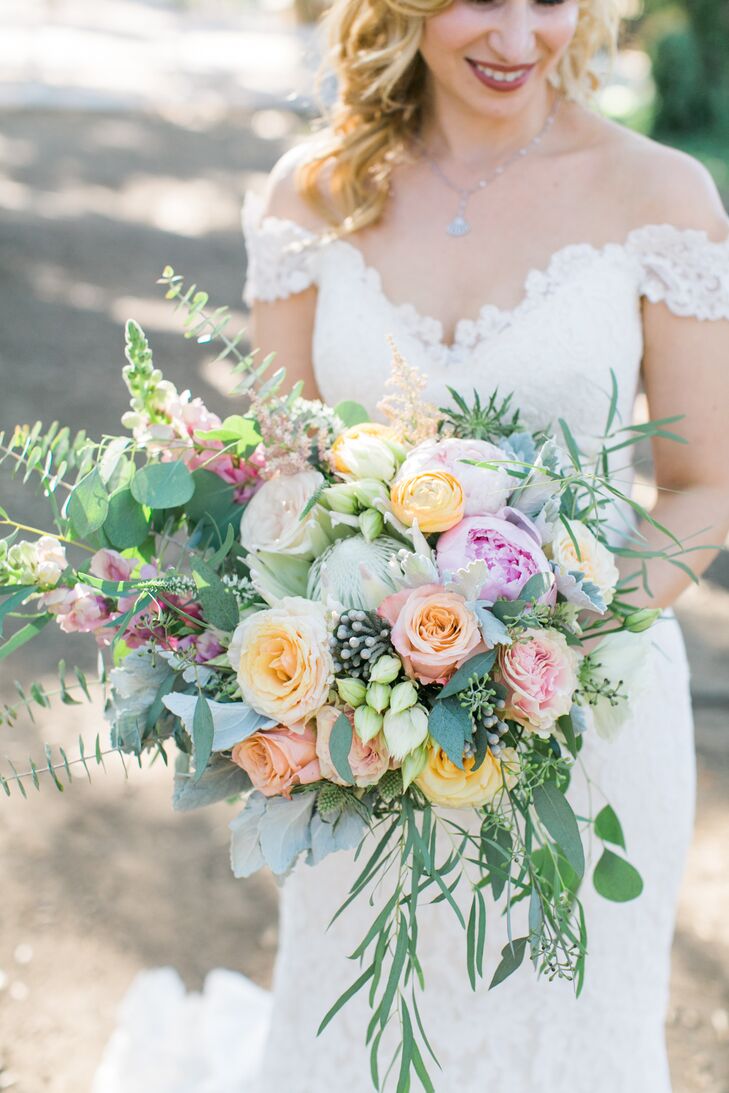 Colorful Garden Rose and Eucalyptus Bouquet