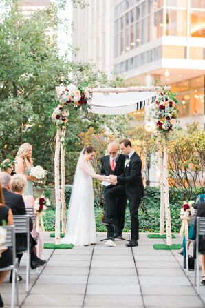 Birch Chuppah with Burgundy and Peach Roses