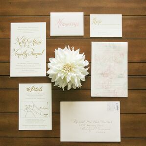 Ivory Wedding Invitations, Gold Text