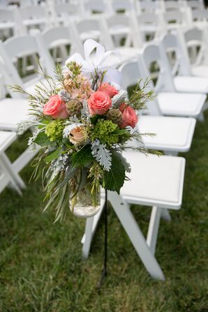Coral and Green Aisle Floral Arrangement