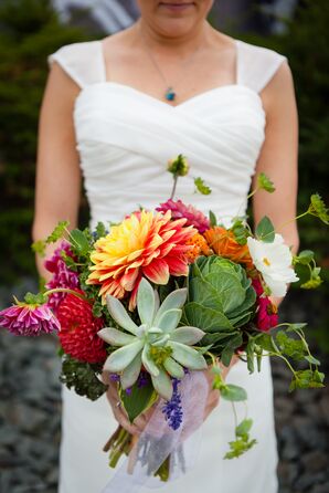 Cabbage, Succulent, Dahlia Bridal Bouquet