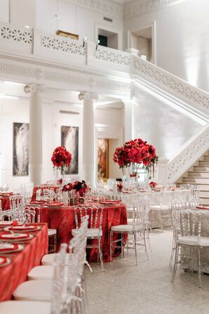 Clear Chairs and Red Linens at Reception at the New Orleans Museum of Modern Art