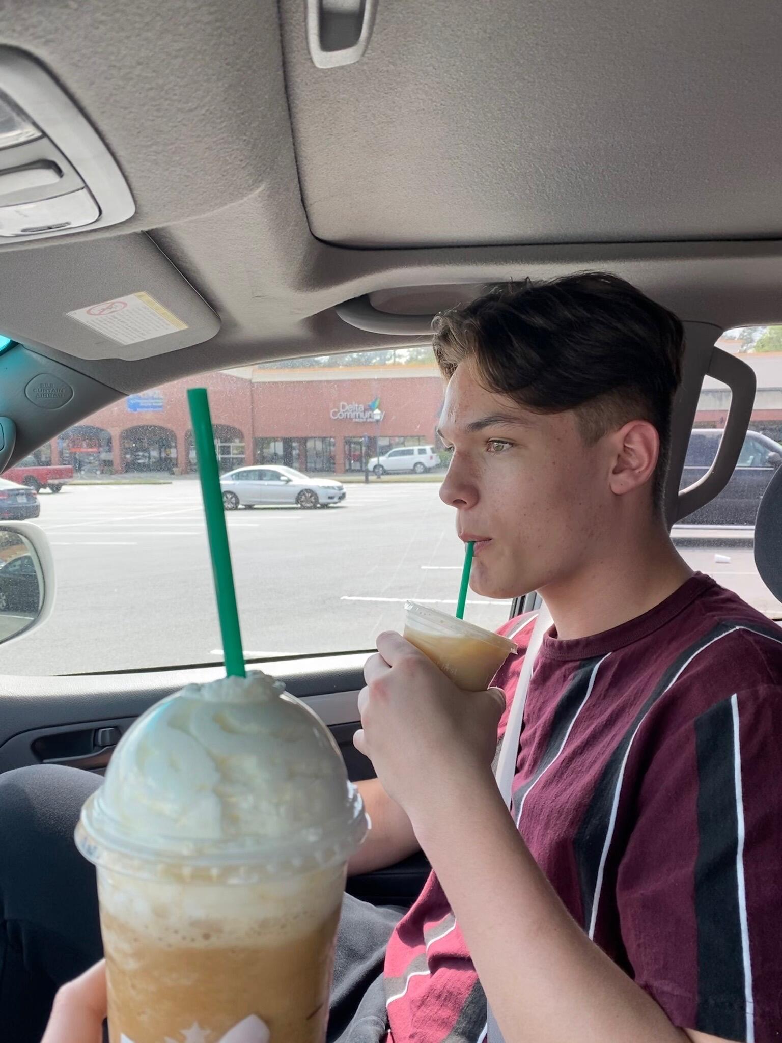 This was the first time we ever saw each other. We spent the whole day together. Ben got to try Ruby's favorite Starbucks drinks. He didn’t like coffee until he met her.