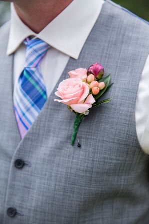Peony Bud and Pink Rose Boutonnieres