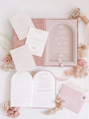 Modern Pink Wedding Invitation With Curved Design