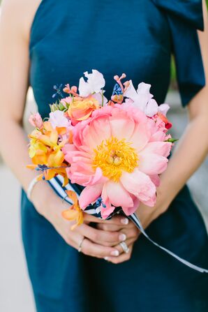 Pink Peony, Orange Orchid, Ombre Rose Bridesmaid Bouquets