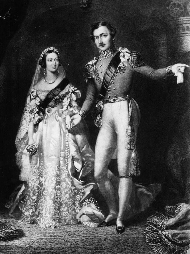 Portrait of Queen Victoria's royal wedding dress