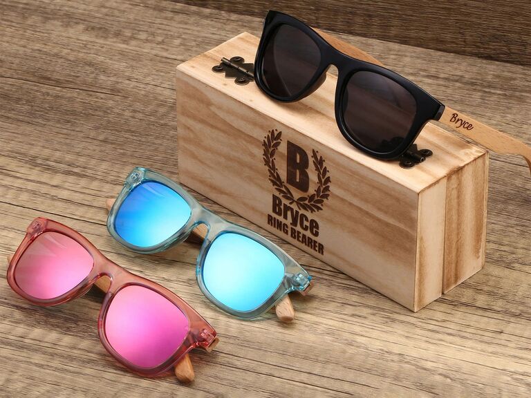 Bamboo wooden sunglasses with personalized case ring bearer gift