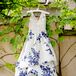 Bride's Wedding Dress With Blue Floral Design