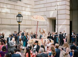 Groom Arrives to Traditional Indian Baraat on a White Horse