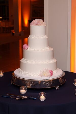 White Wedding Cake with Pink Peony Accents