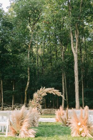 Outdoor Wedding Ceremony With Pampas Grass Arch