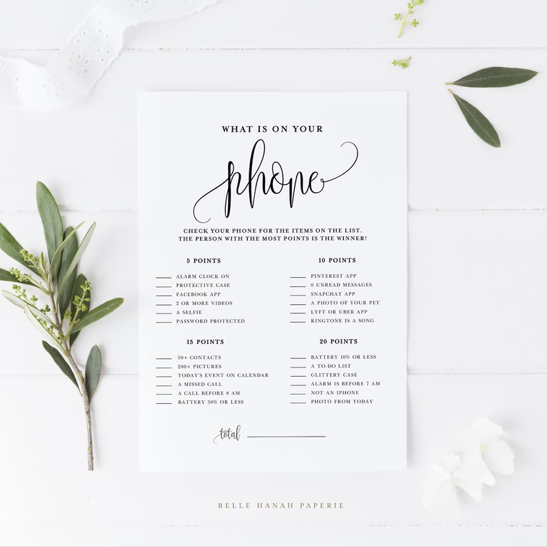 What's on Your Phone game from BelleHanahPaperie for your engagement party