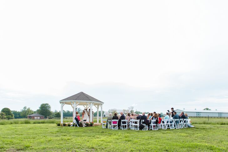 Kelsey's dad built the gazebo where she and Brandon said their vows. They included personal touches throughout their ceremony: A friend officiated, Kelsey's cousin played the piano, and they read a Bible verse they had shared on their car dashboards even before they started dating.