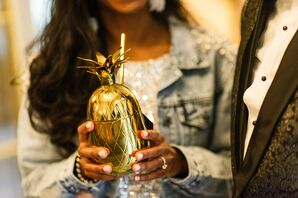 Bride Holding Gold Pineapple Cocktail Glass