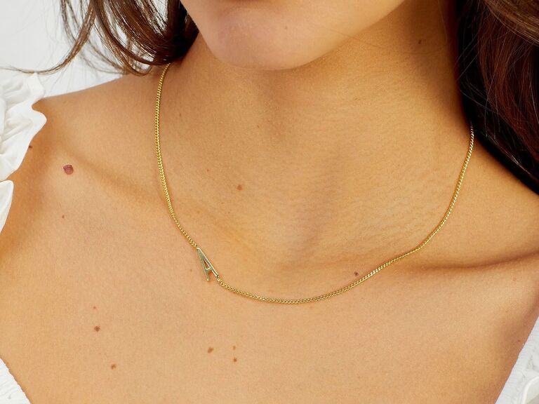 Gold metal initial necklace junior bridesmaid gift